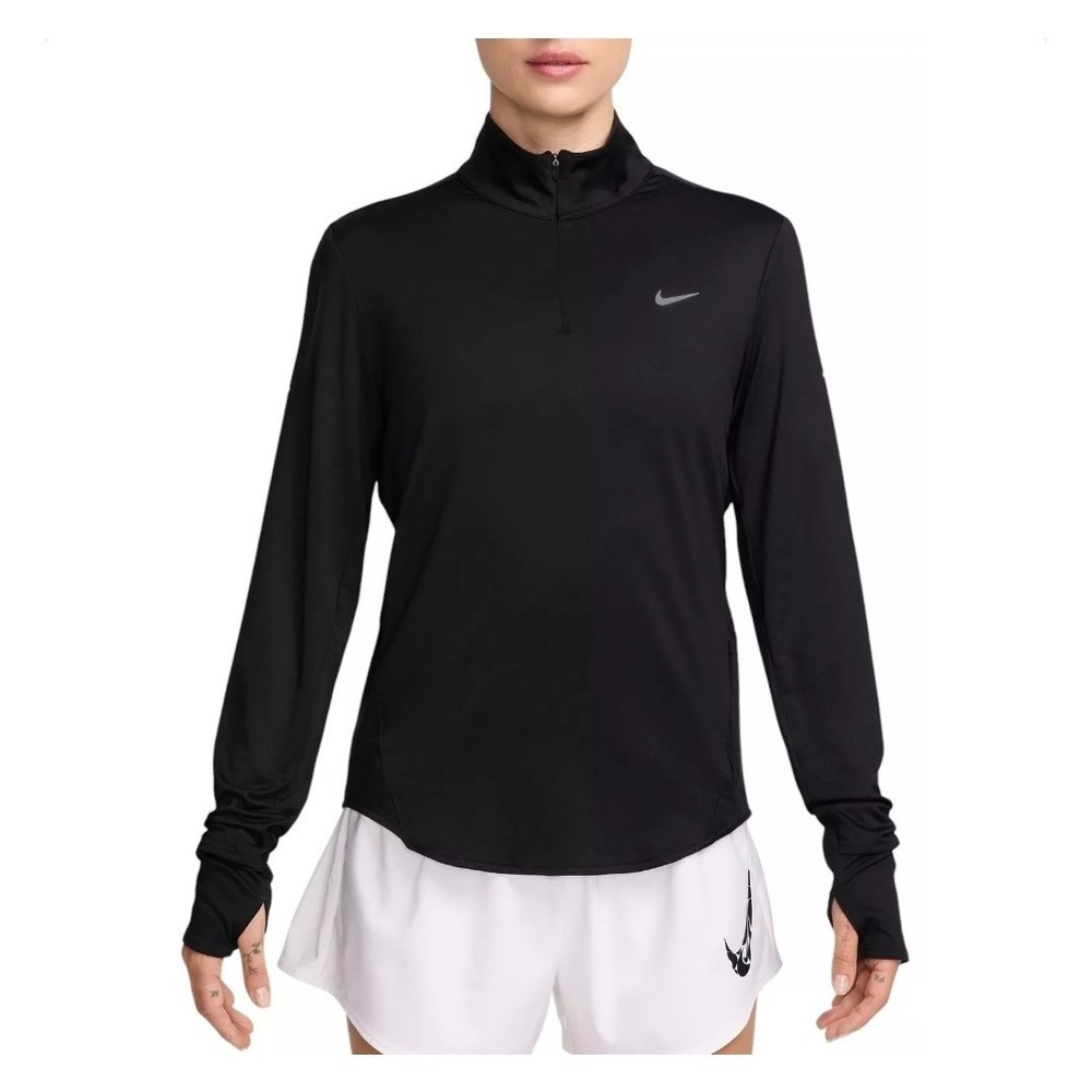 Nike Women's Small Running Dri Fit 1/4 Zip Pullover Shirt Black Thumb Holes Sz M